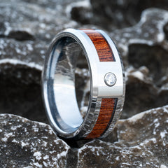 Adamantius tungsten ring with koa wood inlay by Natural Rings